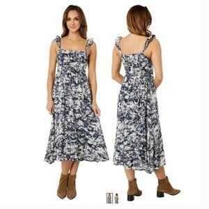 Moon River Blue and White Printed Ruffle Sleeve Maxi Dress Size L